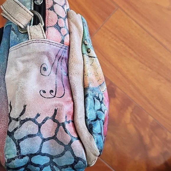 Anna By Anuschka Hand Painted Floral Shoulder Crossbody Leather Bag - Picture 6 of 16